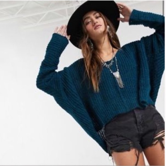 Free People Sweaters - Free People Moonbeam V-Neck Sweater Dark Blue